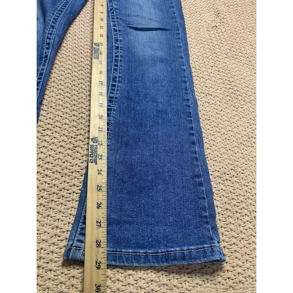 Women's 7 Amethyst Denim Blue Jeans Y2K Bootcut Embellished Pocket Distressed - Picture 4 of 8